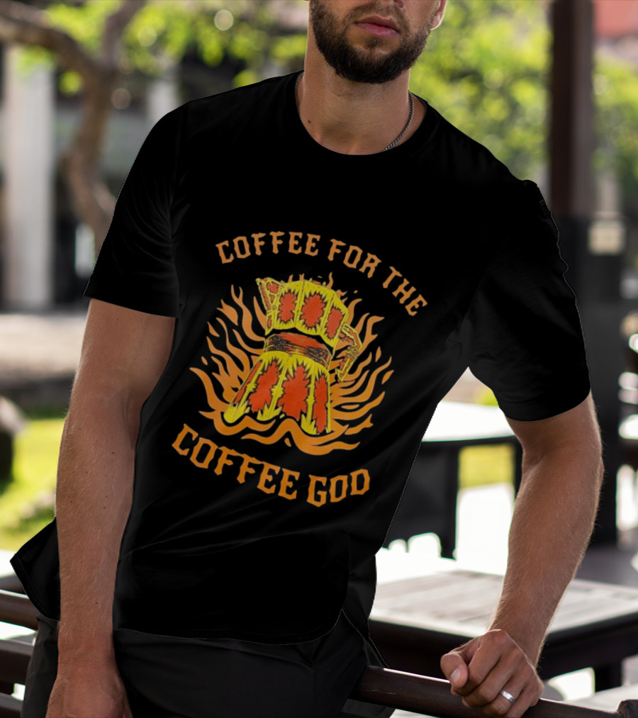 Coffee For The Coffee God Fiery Retro Moka Pot T-Shirt