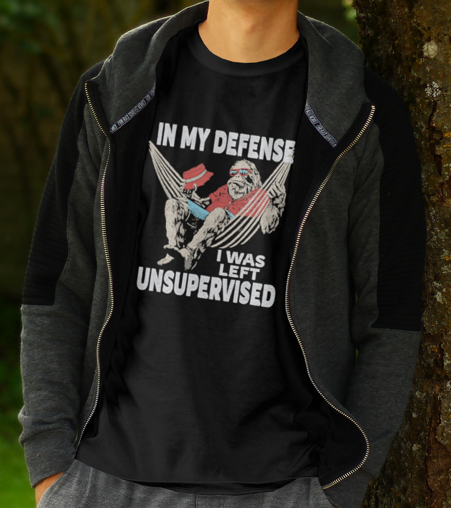 Bigfoot Relaxing In Hammock In My Defense I Was Left Unsupervised T-Shirt