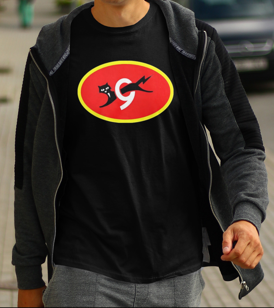 Eveready Black Cat 9 Lightning Bolt Red Oval T-Shirt