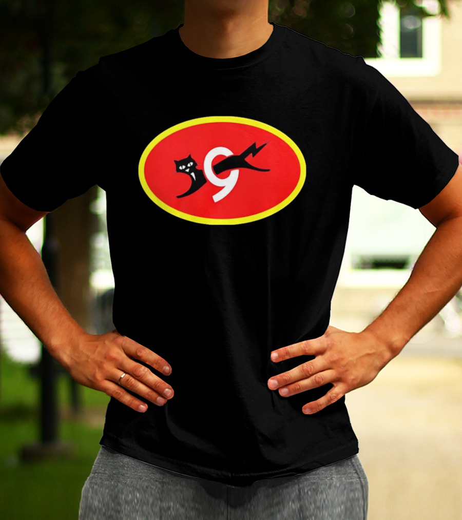 Eveready Black Cat 9 Lightning Bolt Red Oval T-Shirt