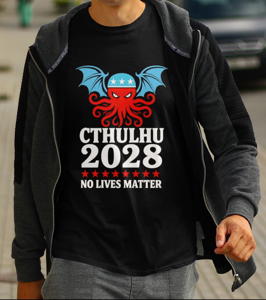Cthulhu 2028 No Lives Matter Five Stars Red Tentacles Blue Wings T-Shirt