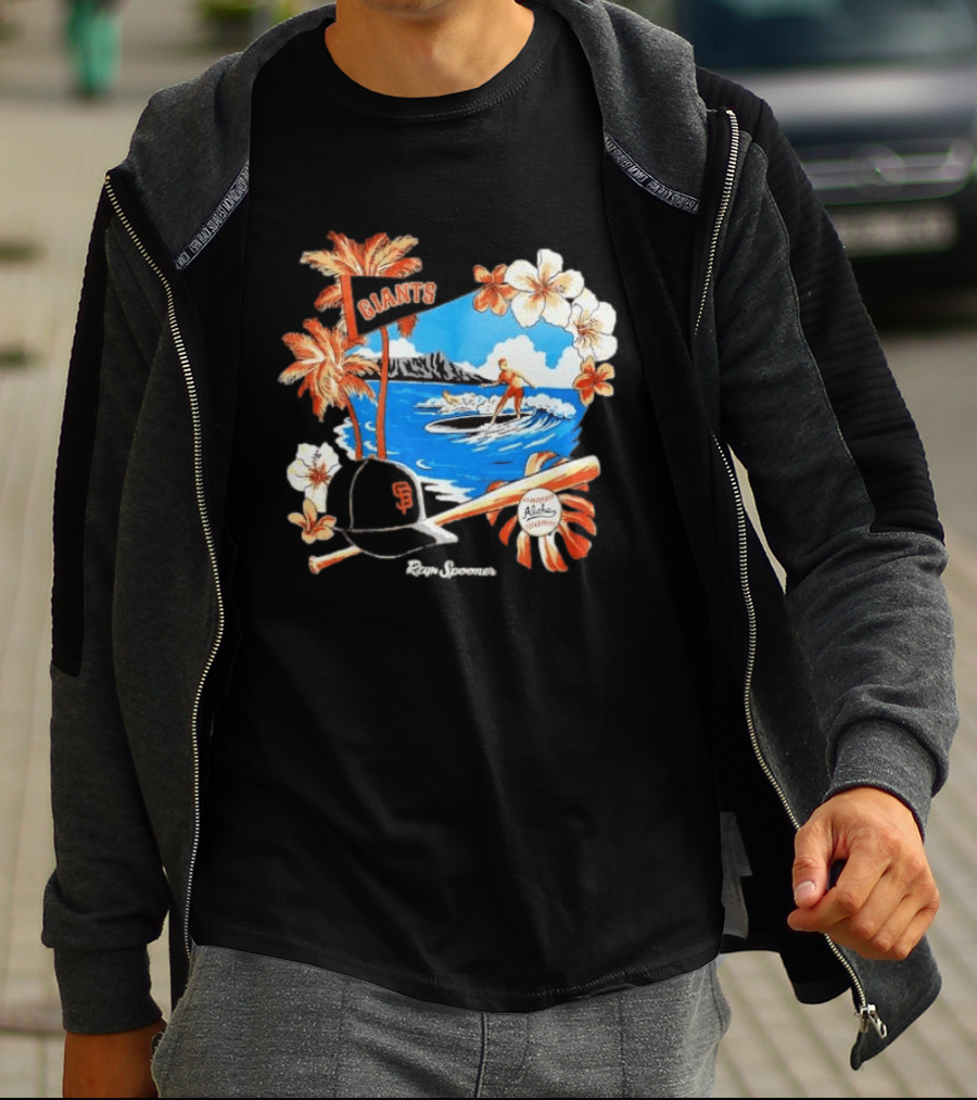 Giants Reyn Spooner Aloha Baseball Beach Surfing Floral Scene T-Shirt