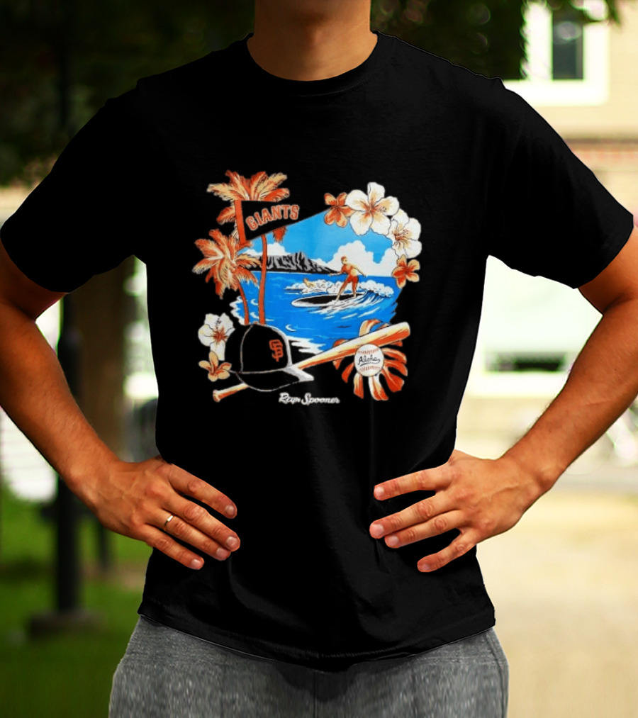 Giants Reyn Spooner Aloha Baseball Beach Surfing Floral Scene T-Shirt