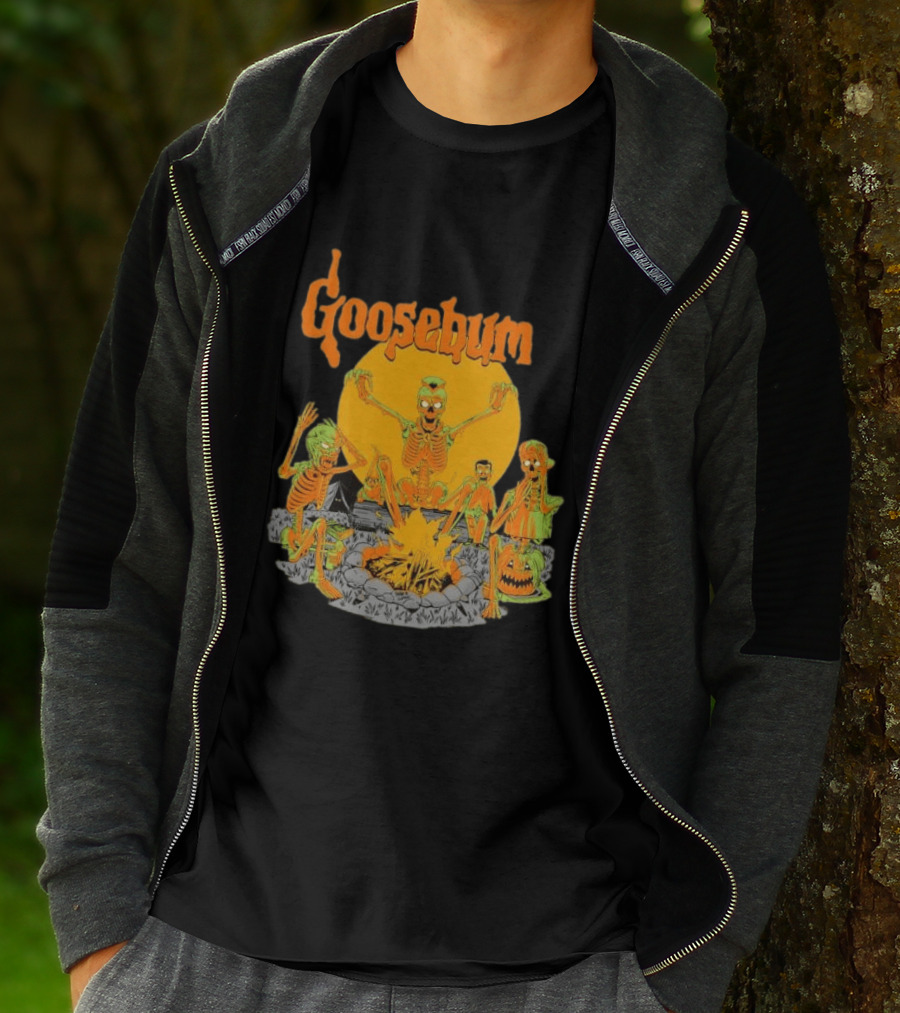 Goosebumps Skeleton Campfire Gnomes Slappy The Dummy Halloween Scene T-Shirt