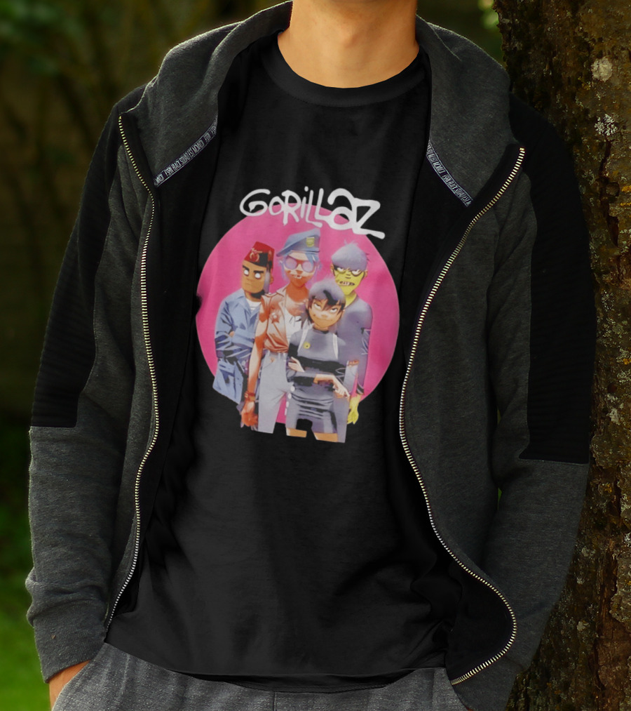 Gorillaz Humanz Group Characters On Pink T-Shirt