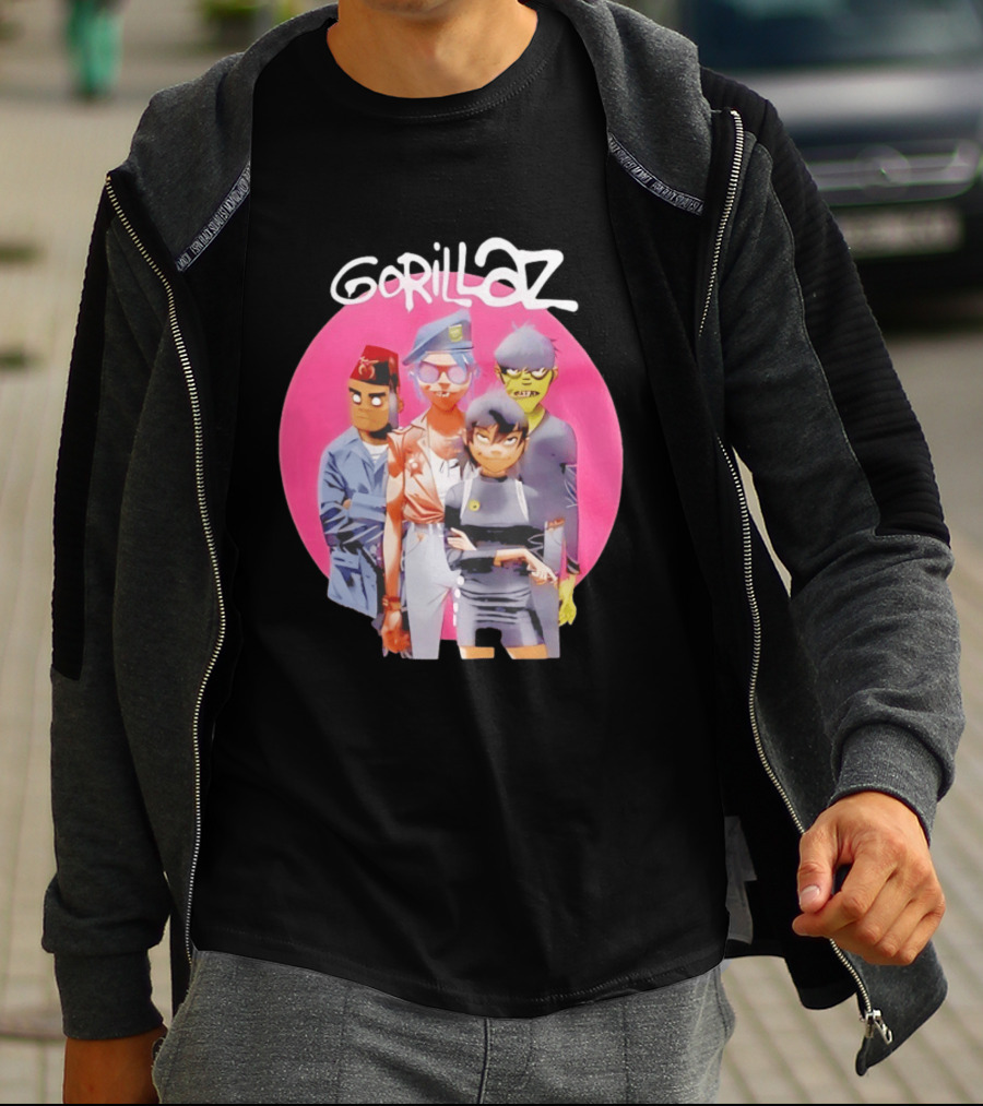 Gorillaz Humanz Group Characters On Pink T-Shirt