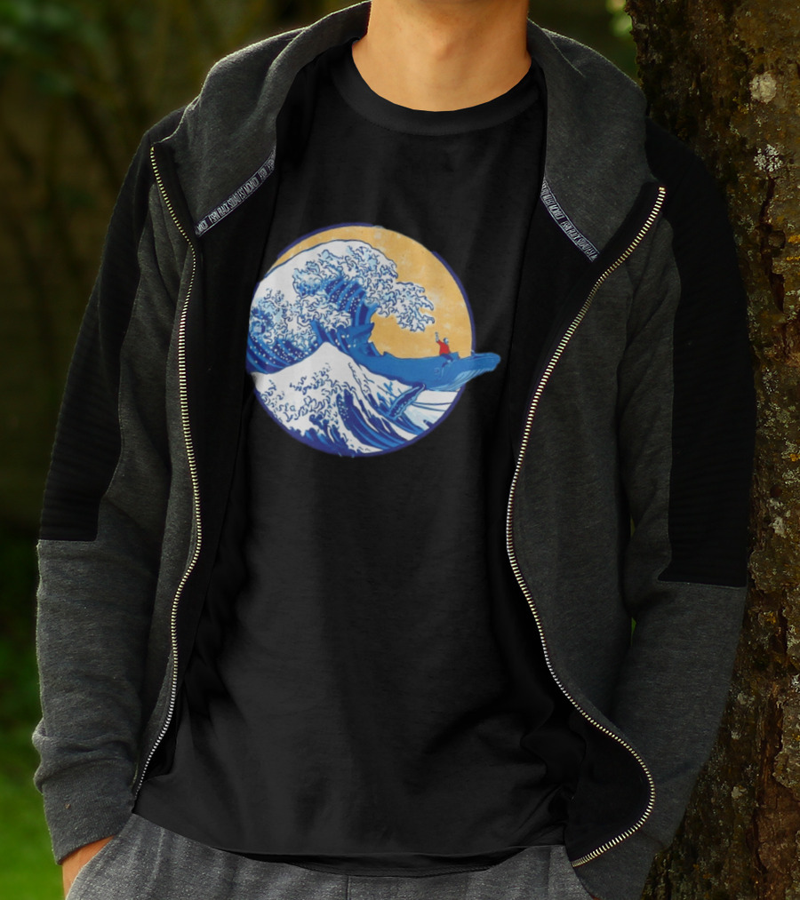 The Great Wave Meets The Great Beast With Whale Rider And Surfing Waves T-Shirt