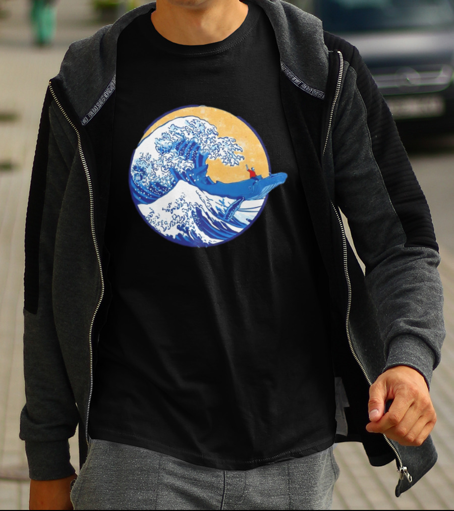 The Great Wave Meets The Great Beast With Whale Rider And Surfing Waves T-Shirt