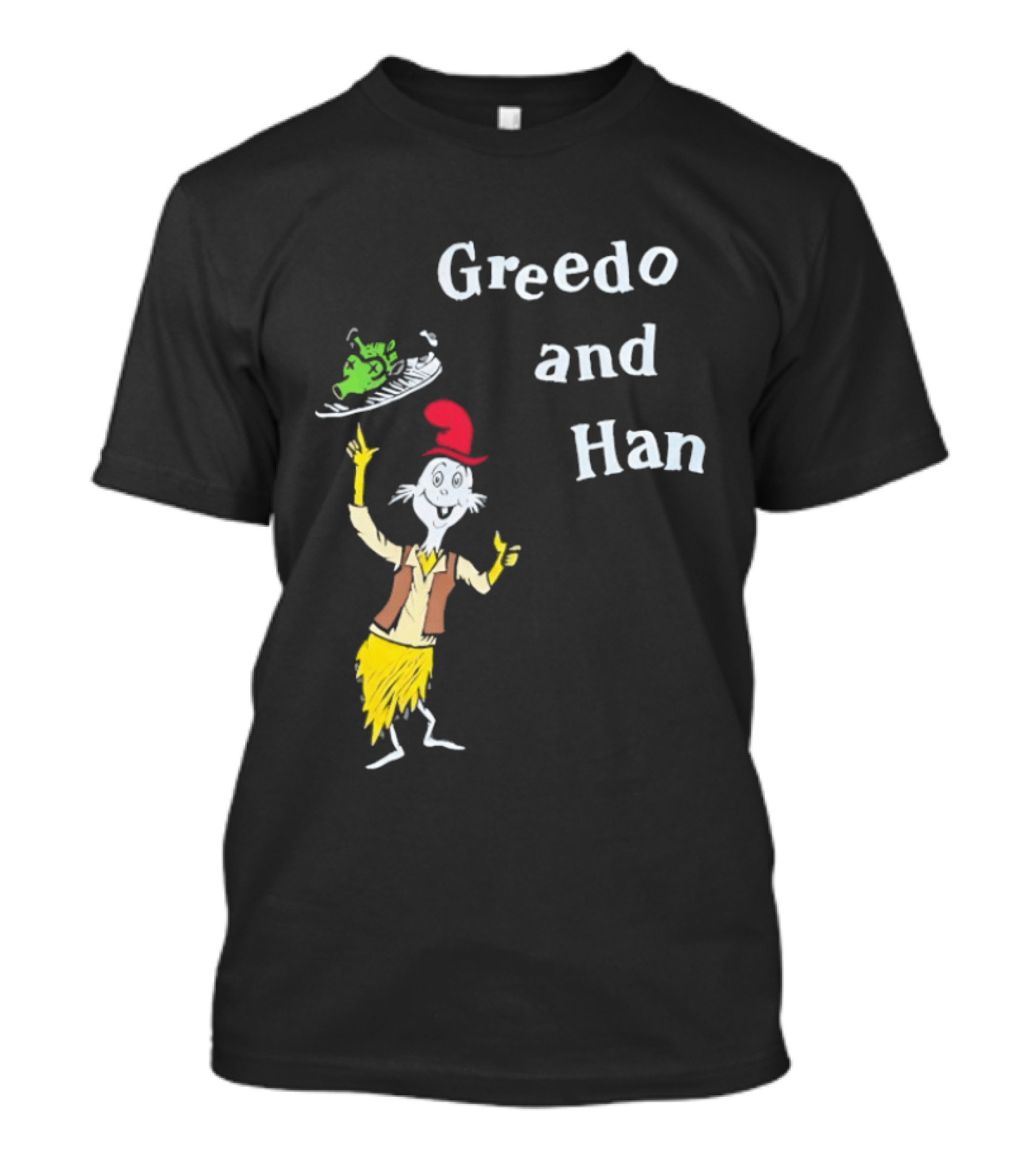 Greedo And Han Whimsical Cartoon Character Balancing Act T-Shirt