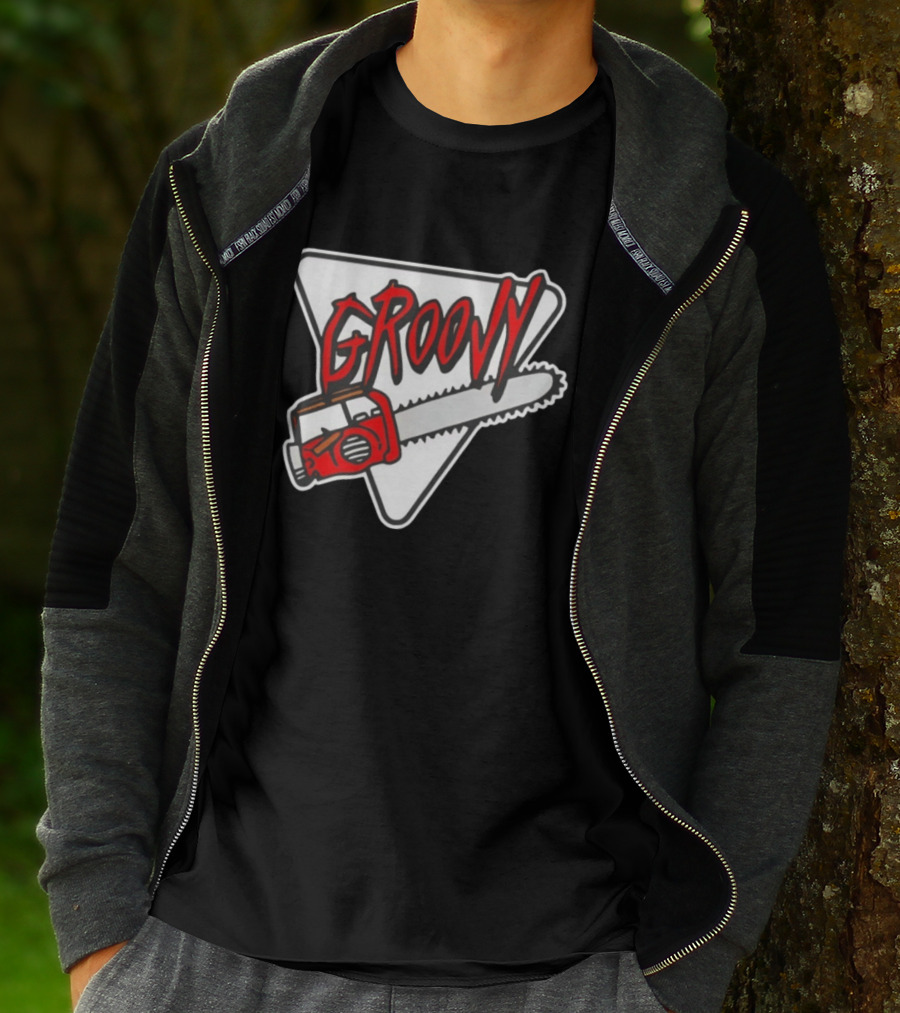 Groovy Chainsaw Retro Graphic Triangular T-Shirt