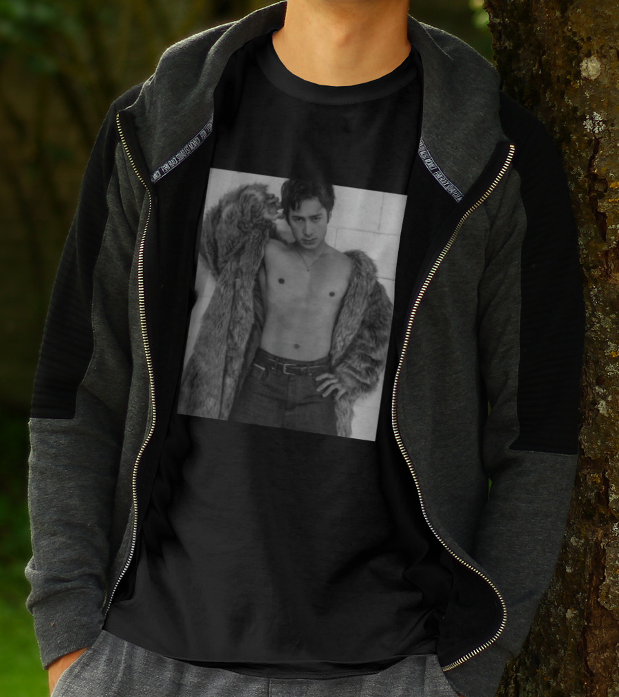 Hudson Williams Bold Fur Coat Statement With Classic Denim T-Shirt