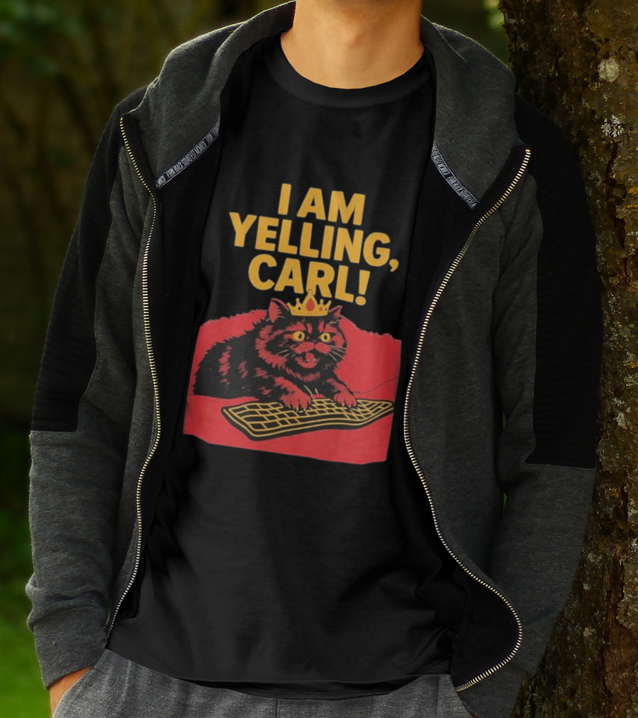 I Am Yelling Carl Cat Meme With Keyboard And Crown T-Shirt