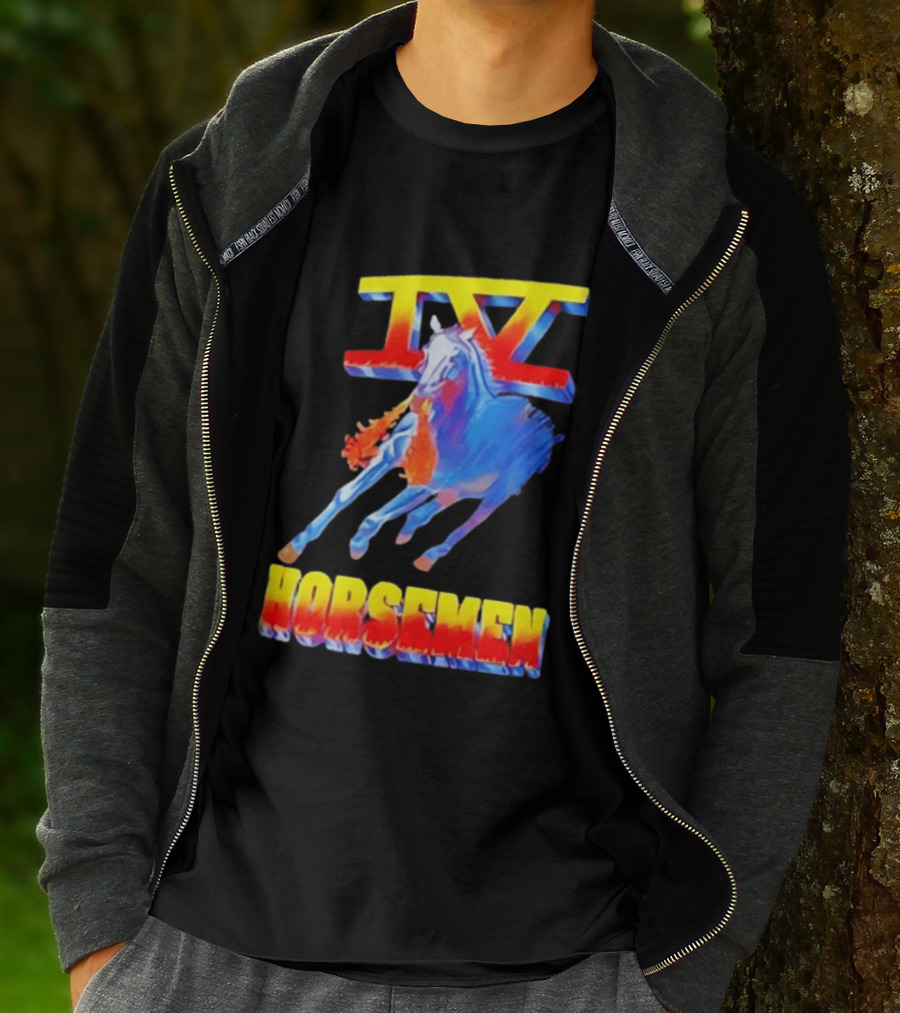 IV Horsemen Fire Breathing Blue Horse Flame Burst T-Shirt