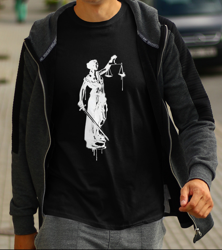 Blindfolded Justice Holding Scales And Sword T-Shirt