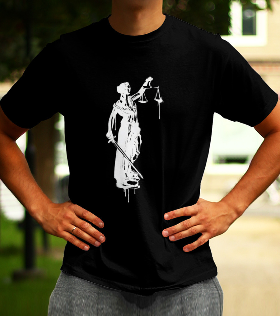 Blindfolded Justice Holding Scales And Sword T-Shirt