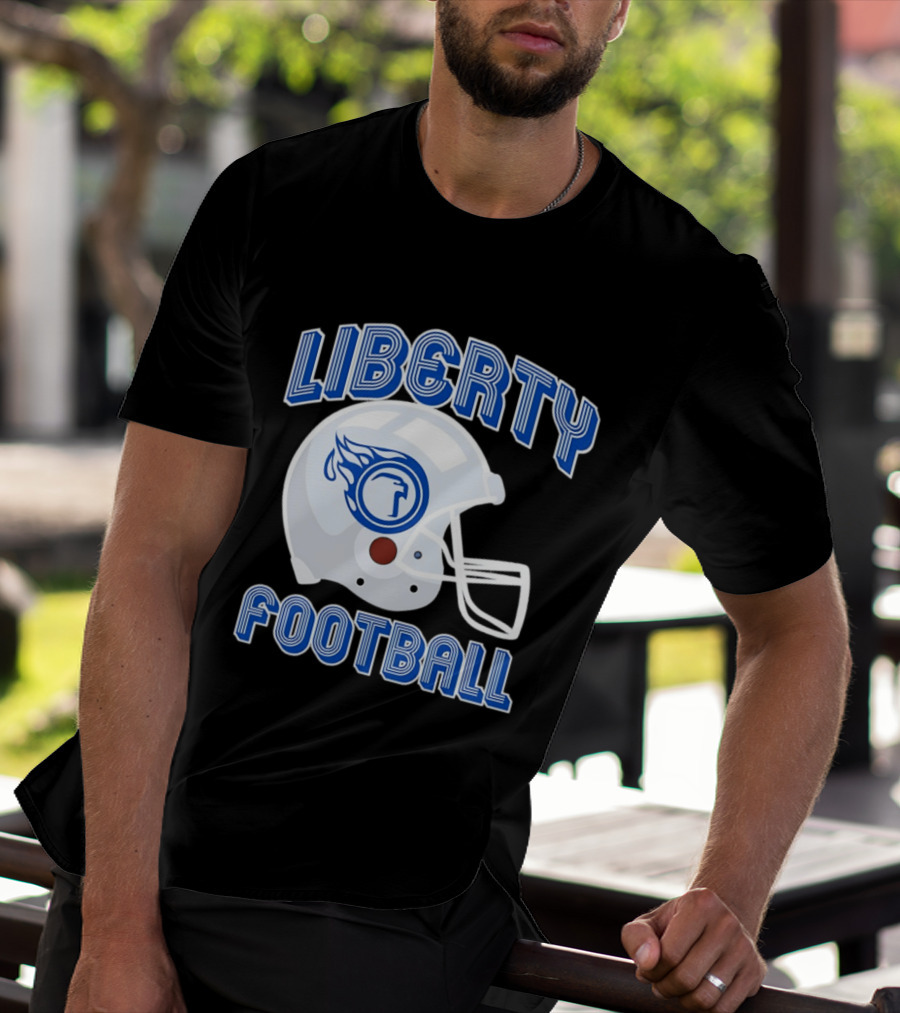 Liberty Football Helmet Flames Icon Blue T-Shirt
