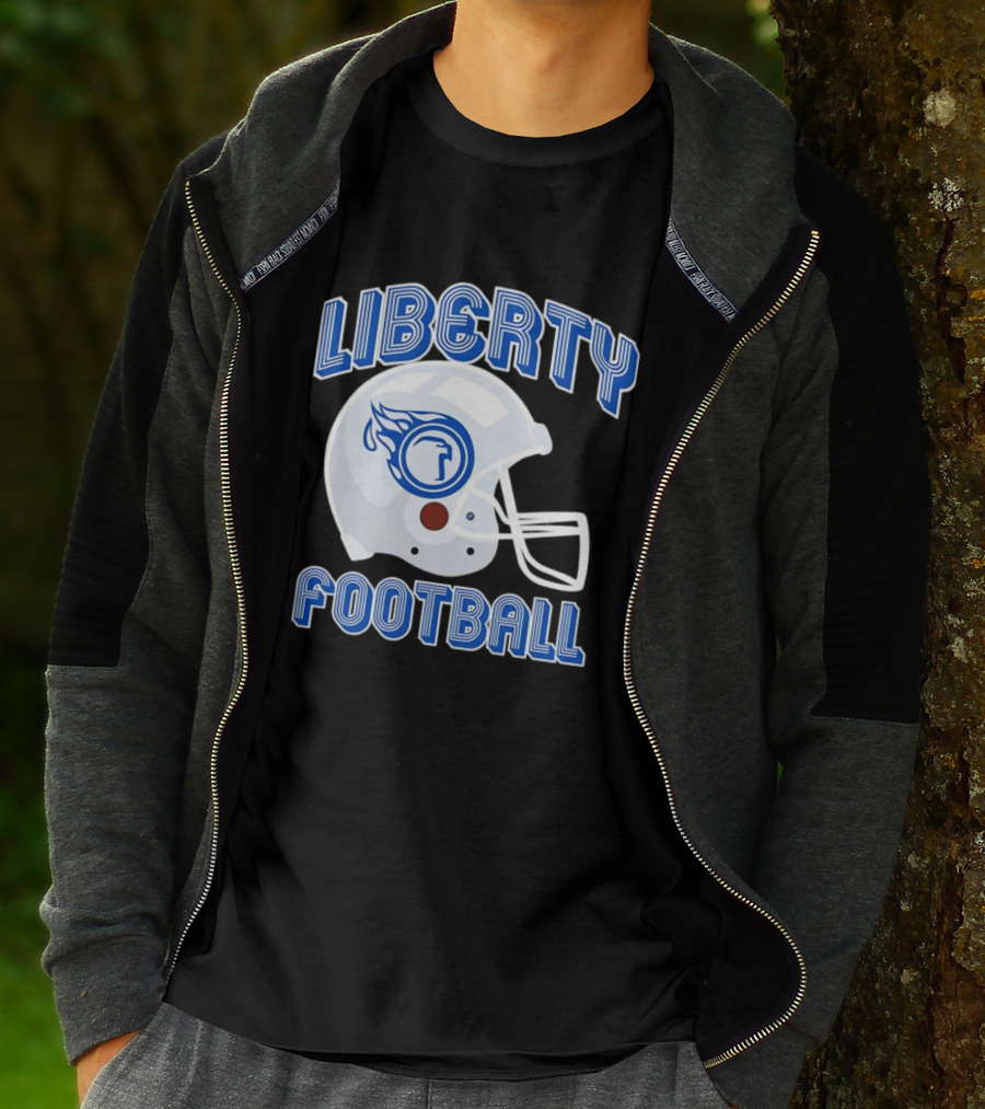 Liberty Football Helmet Flames Icon Blue T-Shirt