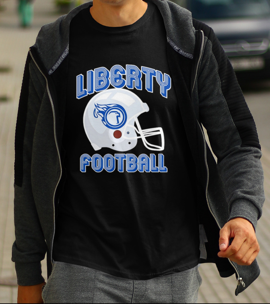 Liberty Football Helmet Flames Icon Blue T-Shirt