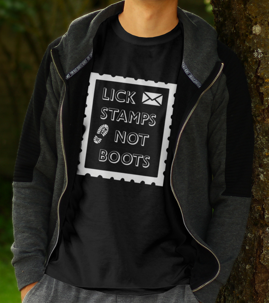 Lick Stamps Not Boots Postal Stamp Footprint T-Shirt