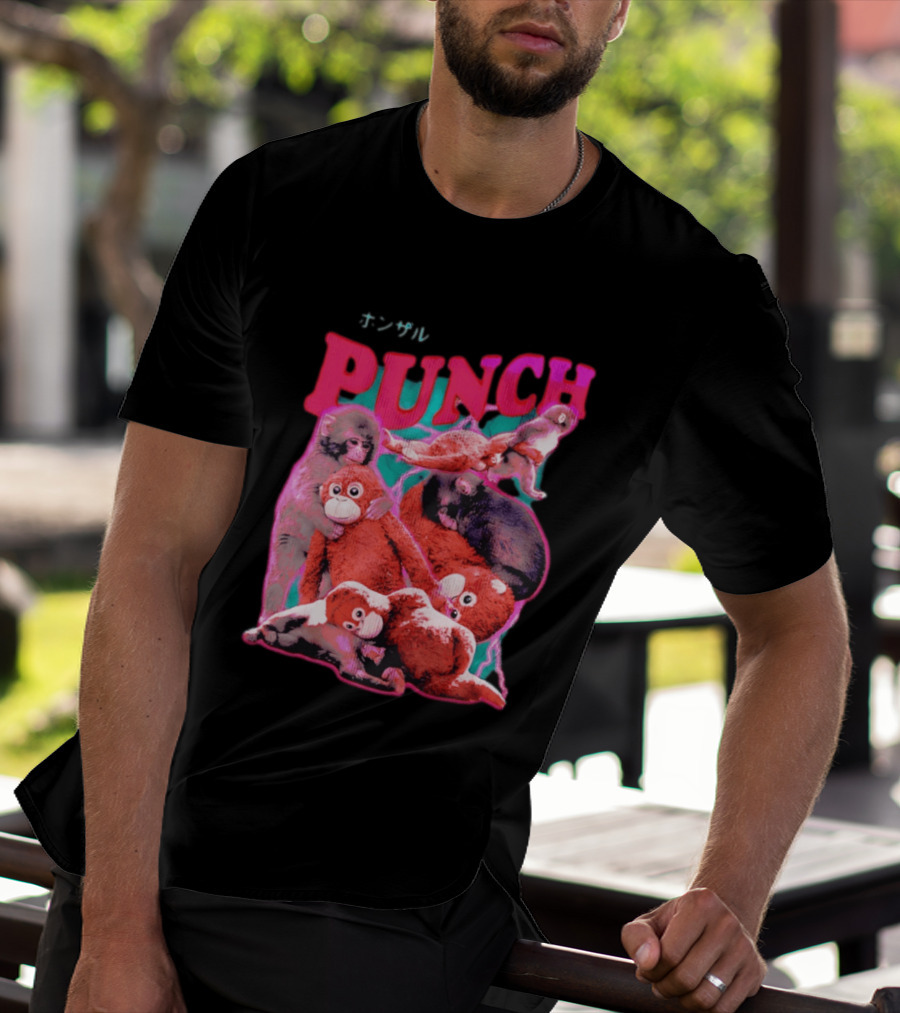 PUNCH Macaque Monkey Plush Collage T-Shirt