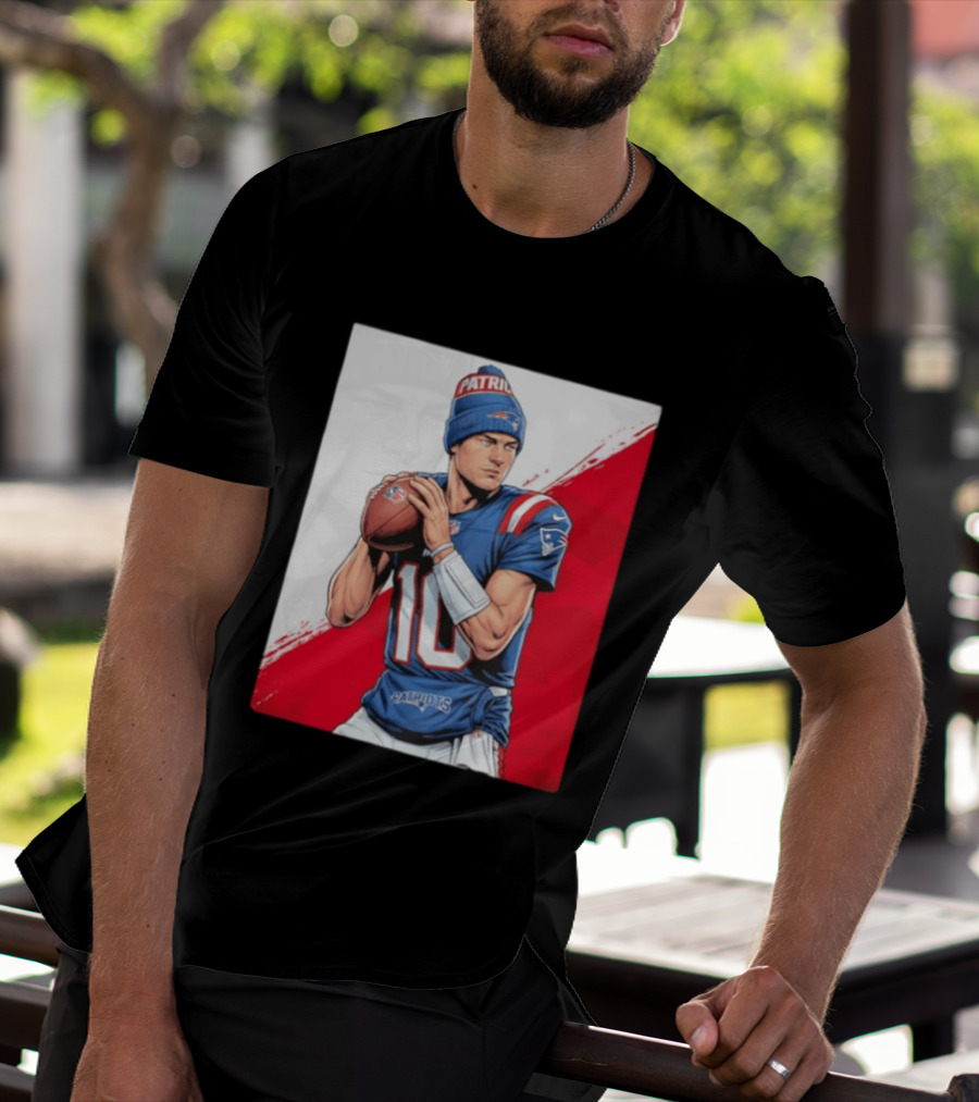 New England Patriots Number 10 Quarterback Throwing Football Beanie T-Shirt