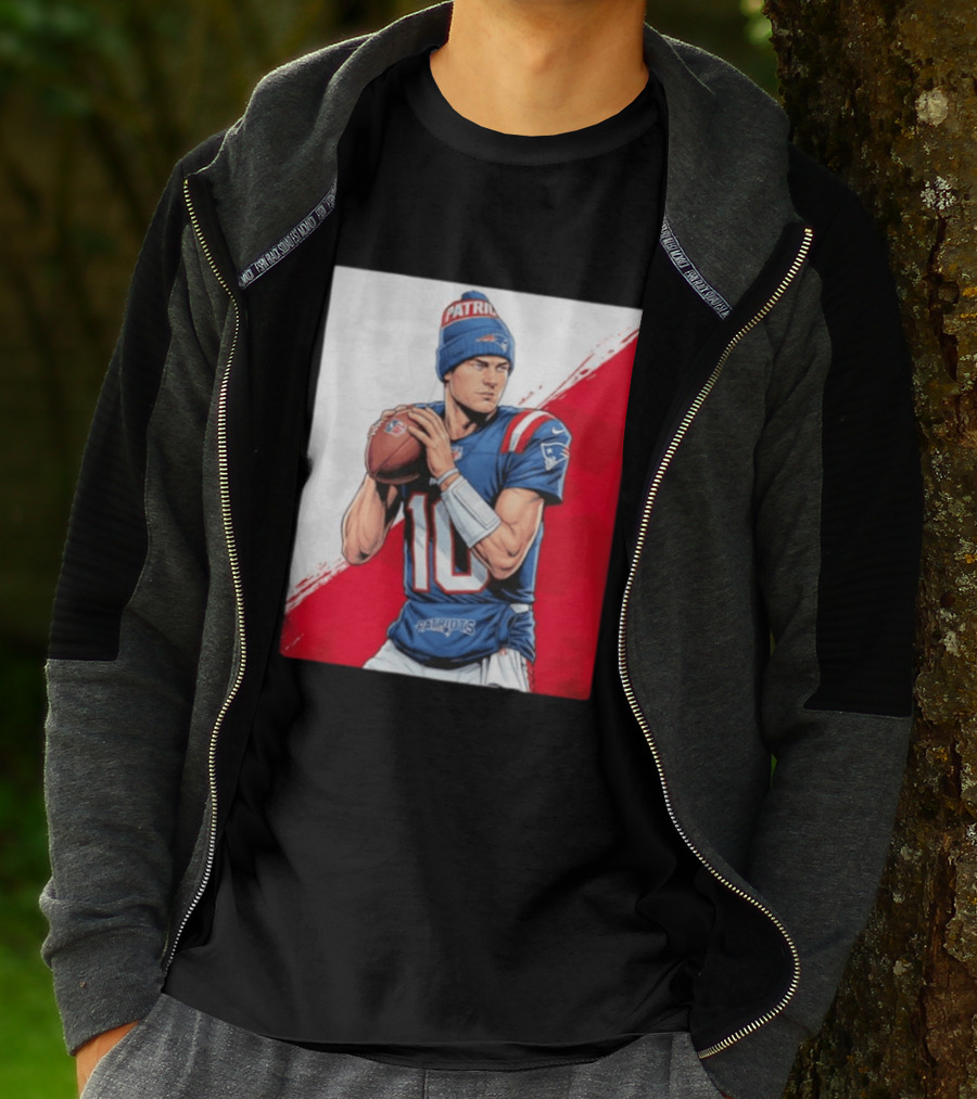 New England Patriots Number 10 Quarterback Throwing Football Beanie T-Shirt