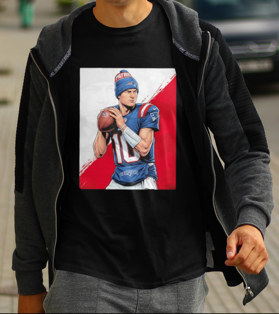 New England Patriots Number 10 Quarterback Throwing Football Beanie T-Shirt