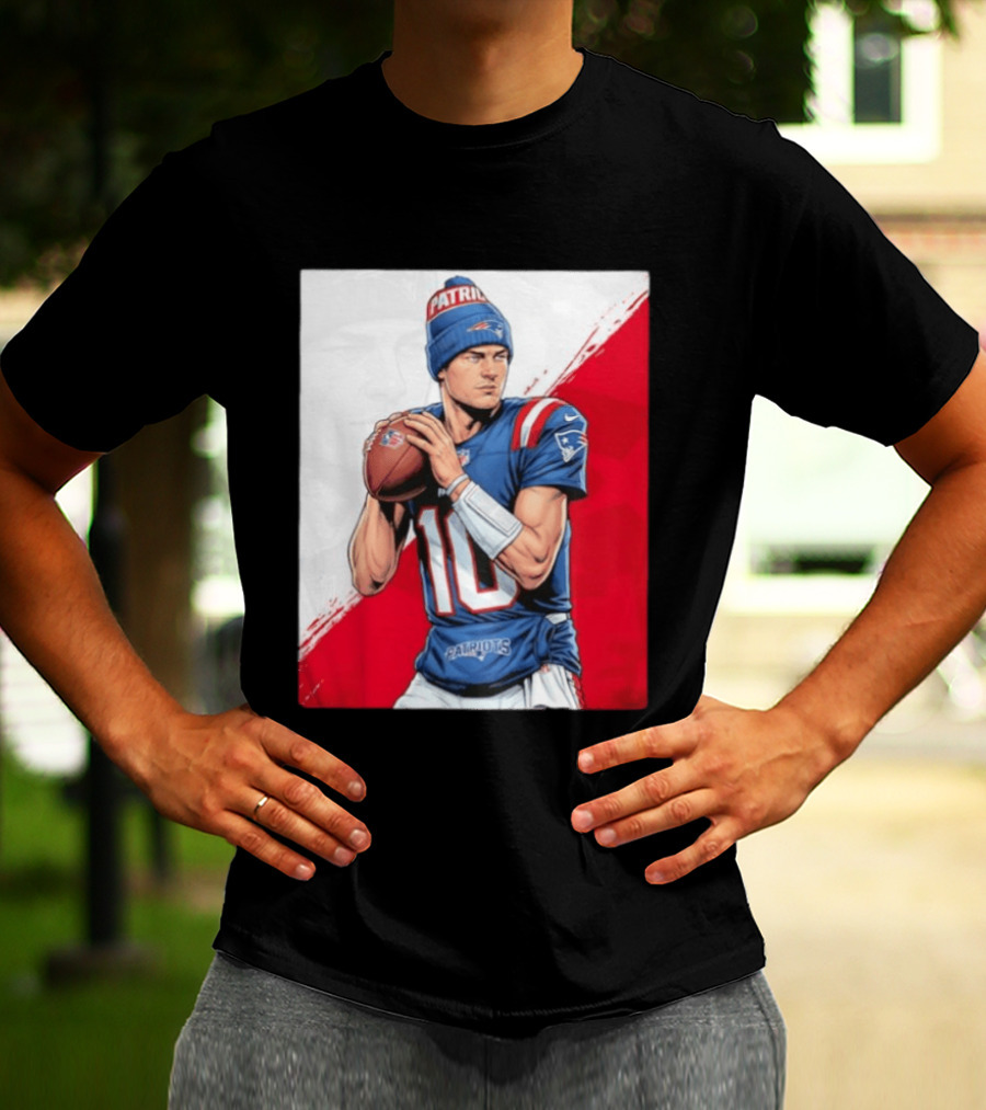 New England Patriots Number 10 Quarterback Throwing Football Beanie T-Shirt