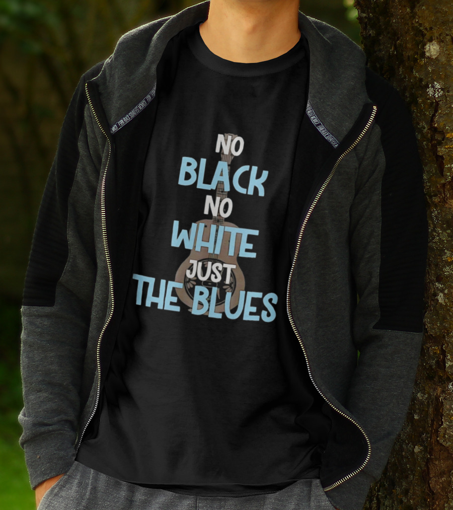 No Black No White Just The Blues Acoustic Guitar T-Shirt