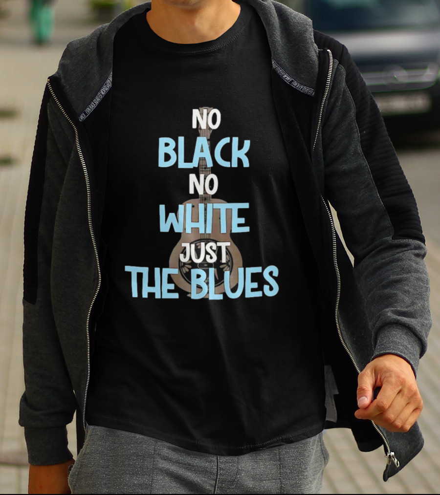 No Black No White Just The Blues Acoustic Guitar T-Shirt