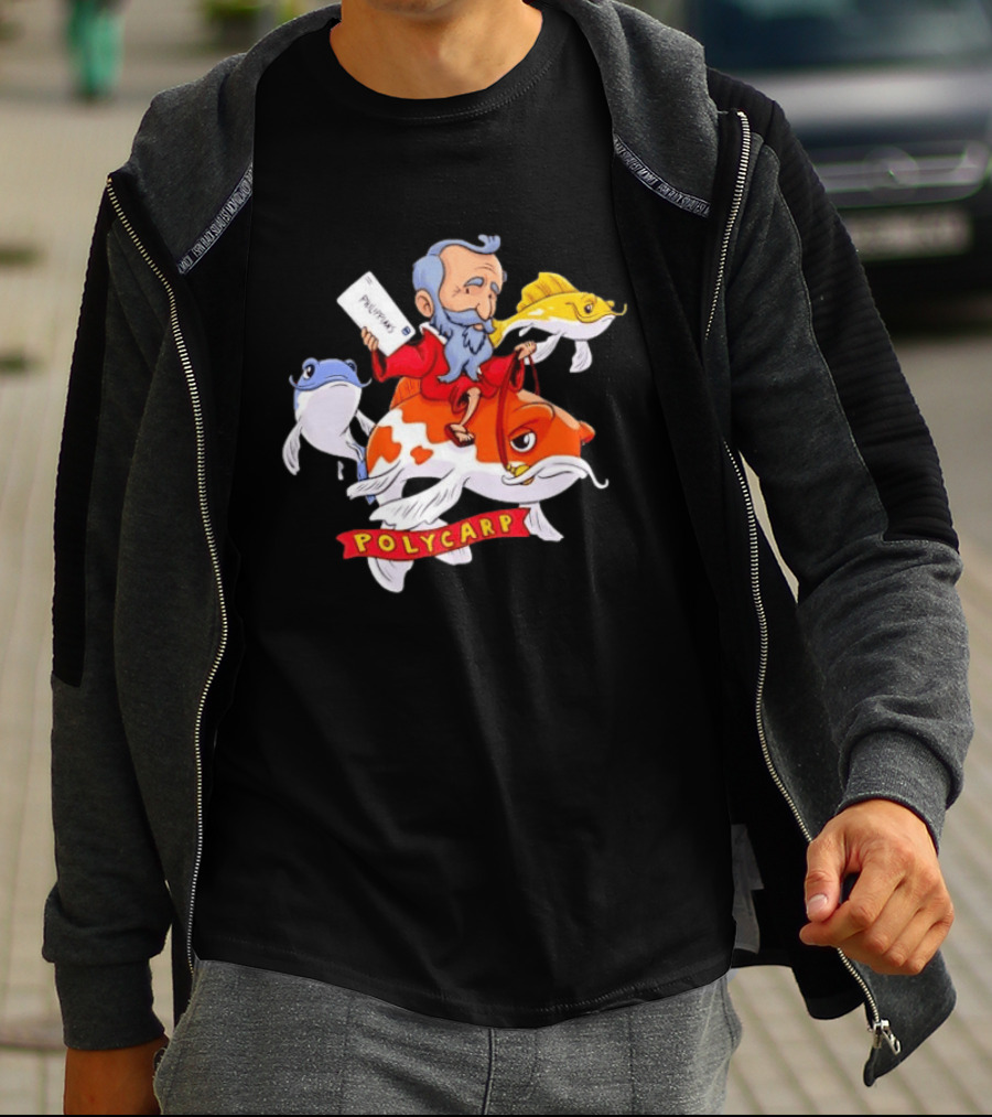 Polycarp Saint Riding Koi Fish Philippians Scroll T-Shirt