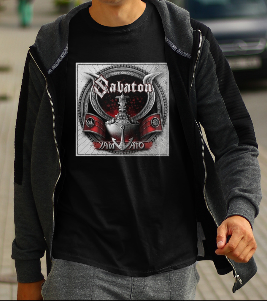 Sabaton Yamato Battleship Artwork With Red And Black Accents T-Shirt