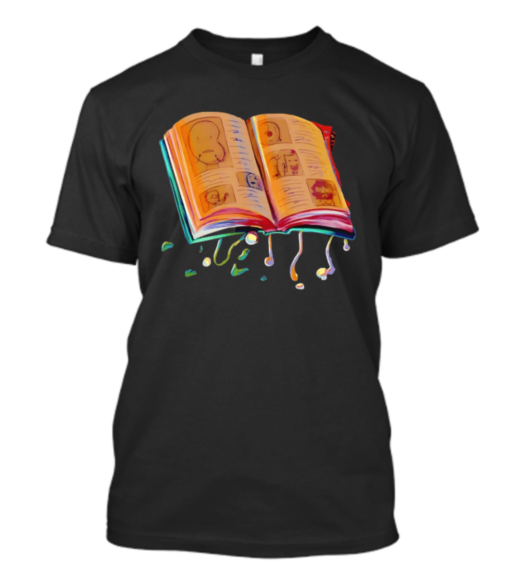 Sacri Book Open Pages With Expressive Faces Illustrations T-Shirt