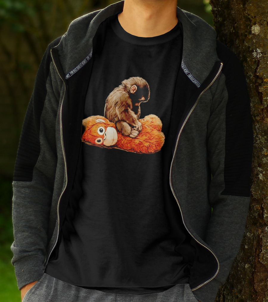 Punch Monkey Sitting On Plush Monkey T-Shirt