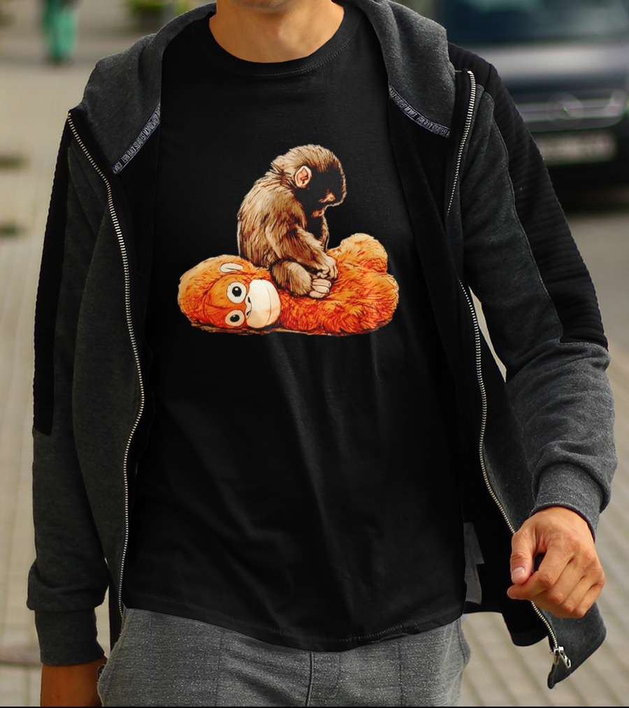 Punch Monkey Sitting On Plush Monkey T-Shirt