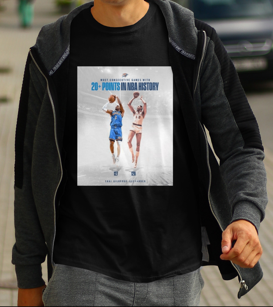 Shai Gilgeous Alexander OKC Thunder Most Consecutive Games With 20+ Points In NBA History 127 T-Shirt