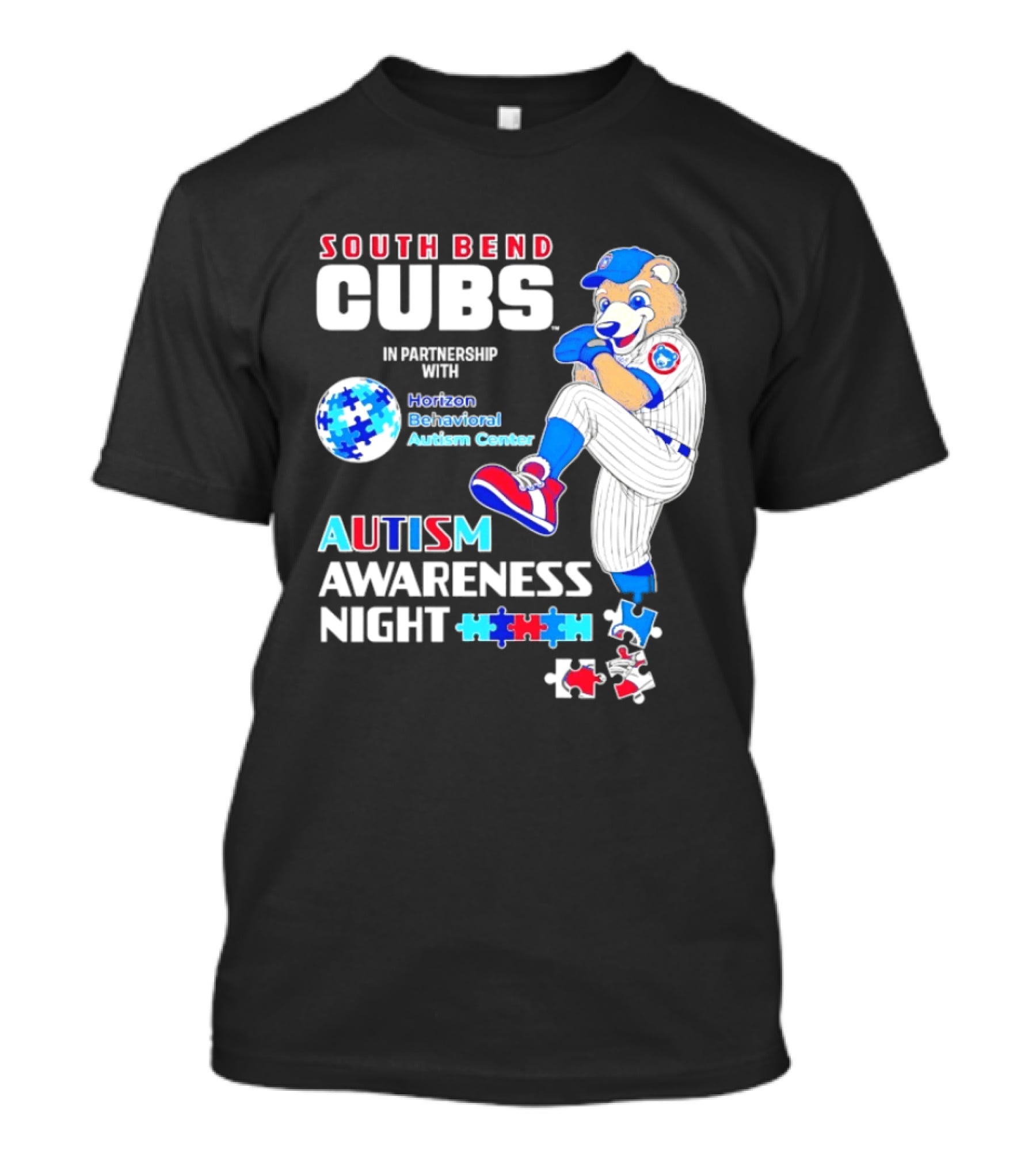 South Bend Cubs Autism Awareness Night Horizon Behavioral Autism Center Partnership T-Shirt
