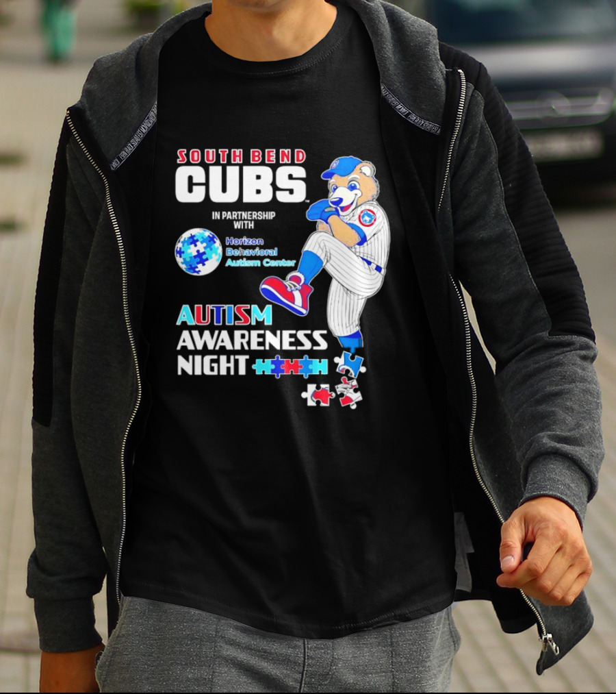 South Bend Cubs Autism Awareness Night Horizon Behavioral Autism Center Partnership T-Shirt