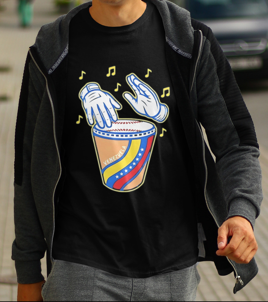Venezuela Baseball Drum With Music Notes And Gloves T-Shirt