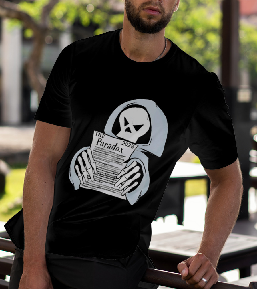 The Paradox Skull Grim Reaper Holding 2023 Newspaper T-Shirt