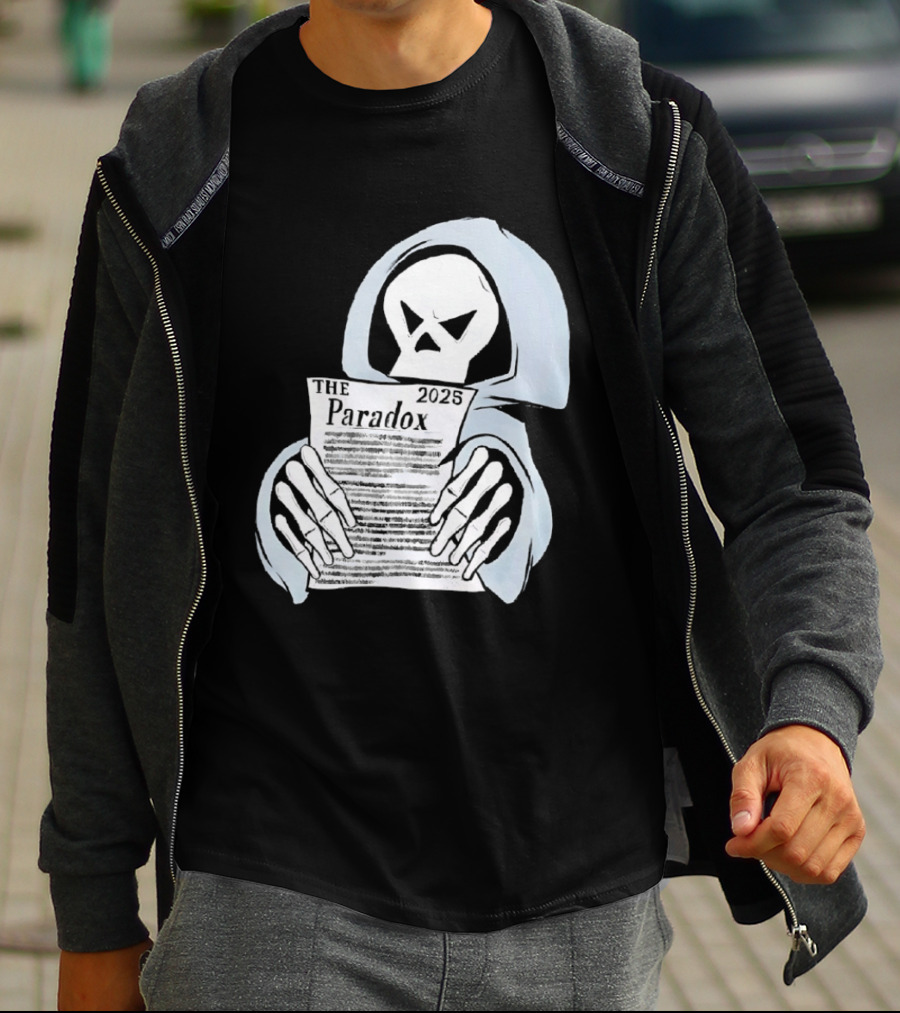 The Paradox Skull Grim Reaper Holding 2023 Newspaper T-Shirt