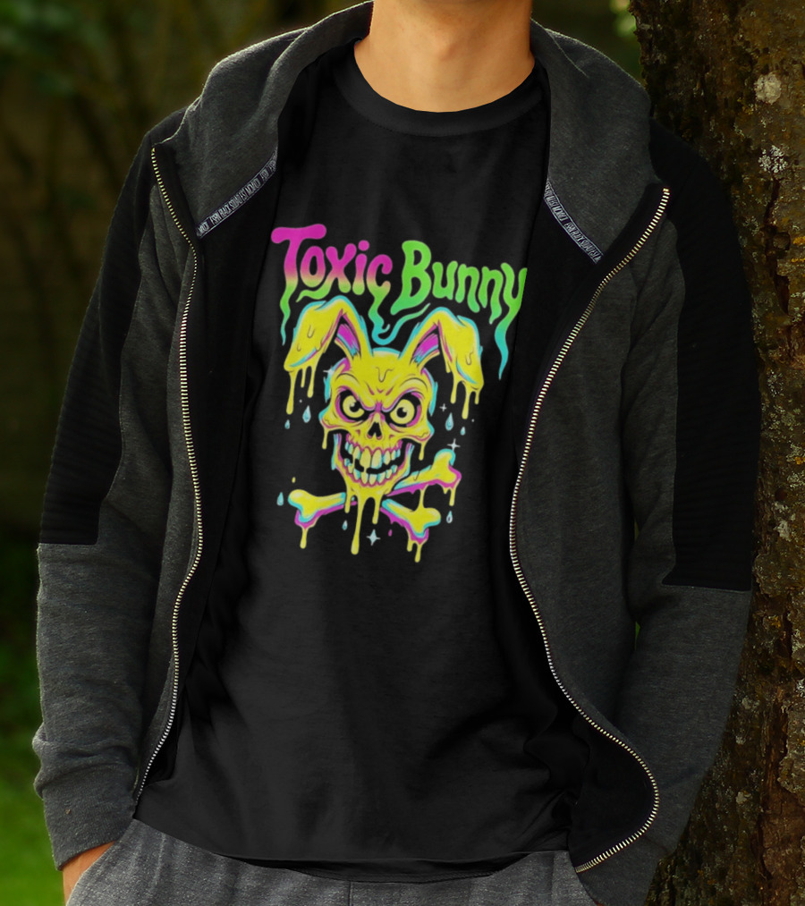 Toxic Bunny Dripping Skull Crossbones Neon T-Shirt