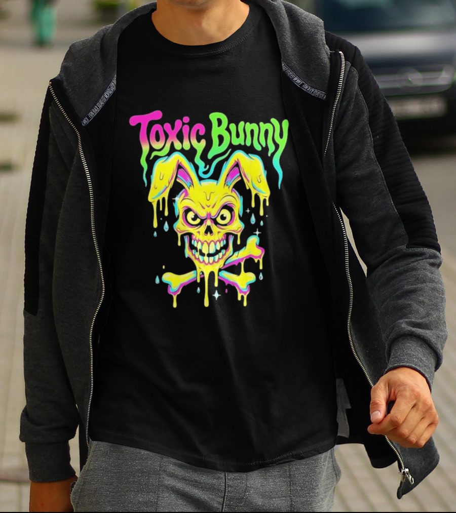Toxic Bunny Dripping Skull Crossbones Neon T-Shirt