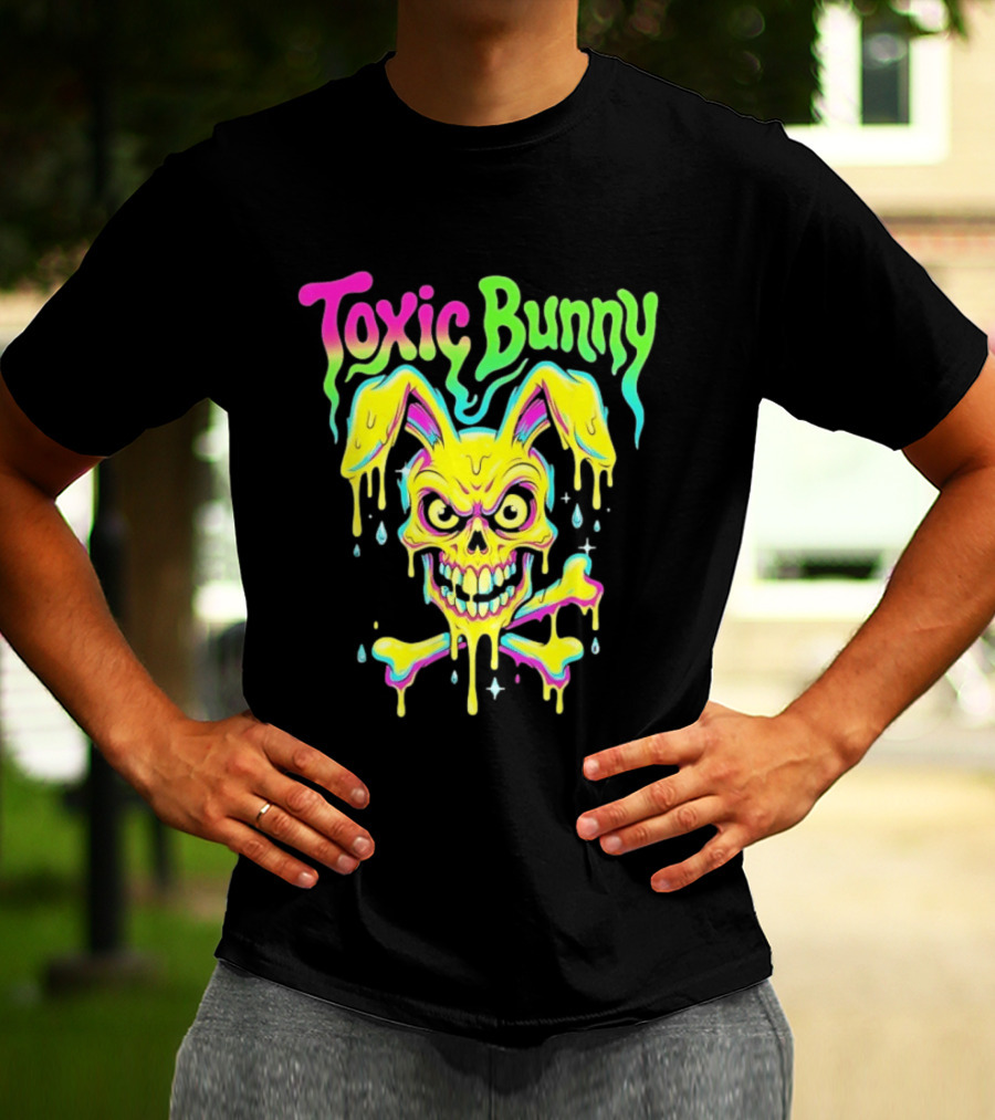 Toxic Bunny Dripping Skull Crossbones Neon T-Shirt