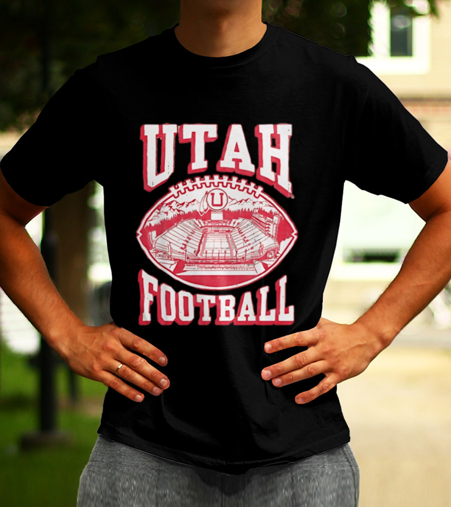 Utah Utes Football Stadium Illustration With Mountain T-Shirt