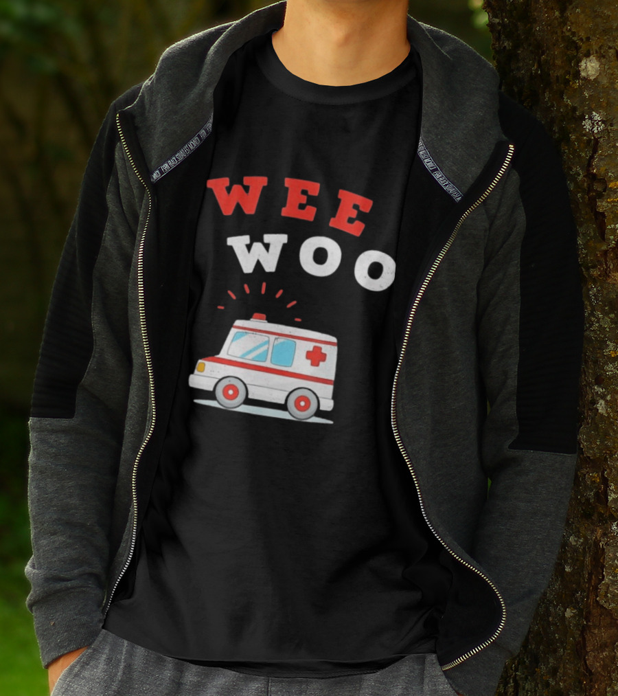 Wee Woo Cartoon Ambulance Emergency Vehicle Rescue Red And White T-Shirt