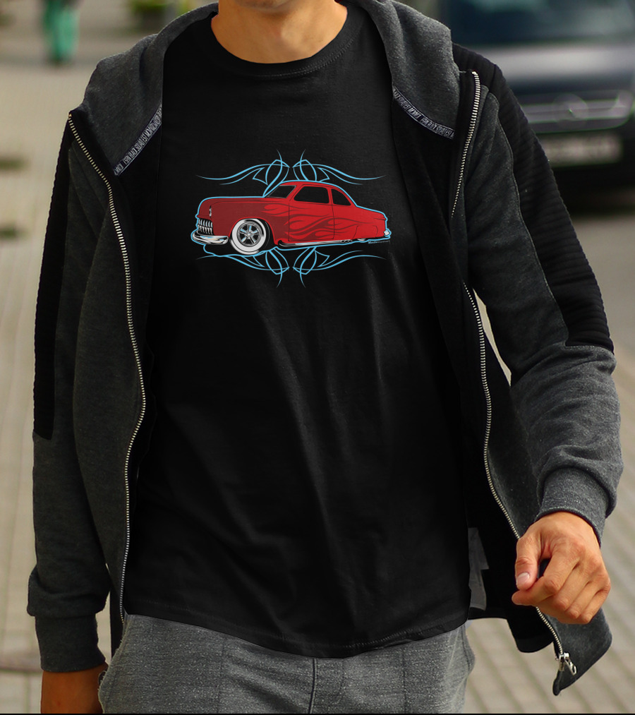 50 Kustom Red Classic Car With Blue Tribal Accents T-Shirt