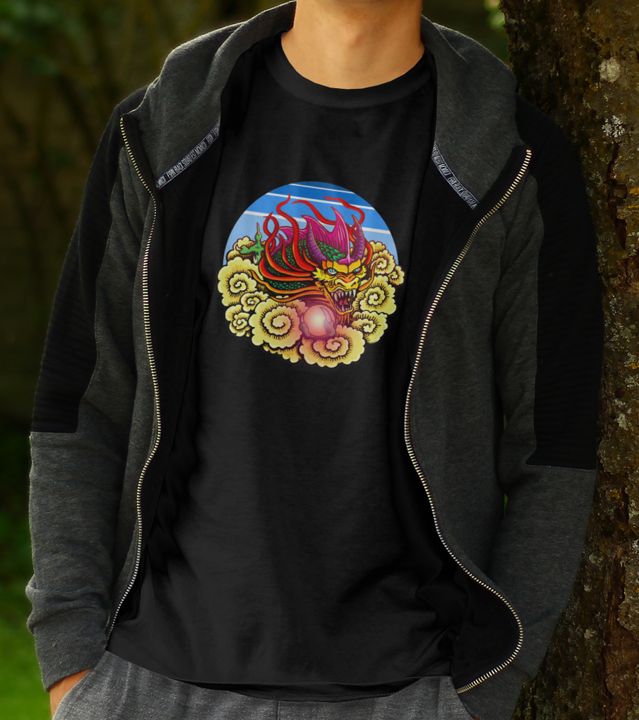 Air Dragon 1182381 Vibrant Celestial Beast Amidst Glowing Clouds And Sky T-Shirt