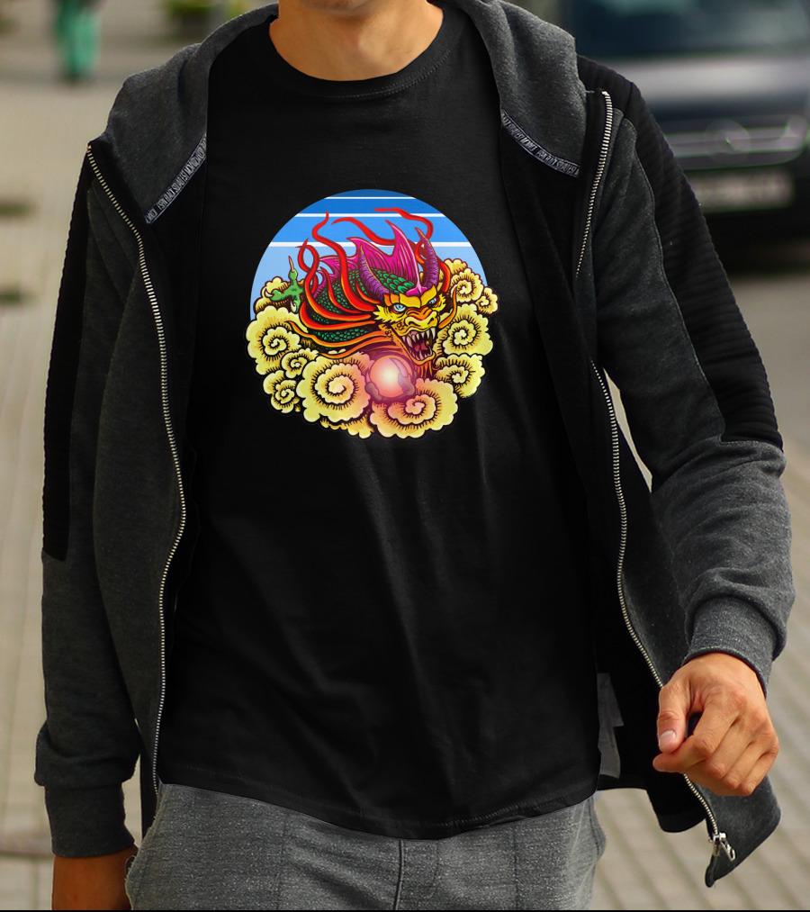 Air Dragon 1182381 Vibrant Celestial Beast Amidst Glowing Clouds And Sky T-Shirt