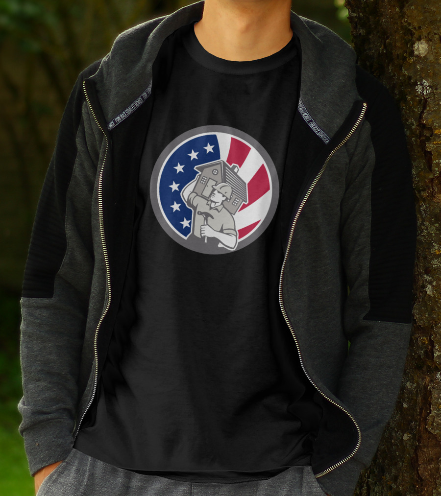 American Building Contractor USA Flag Home Construction Worker T-Shirt